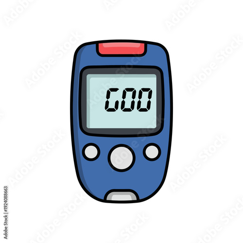 Illustration of a blood glucose meter displaying a reading of 600