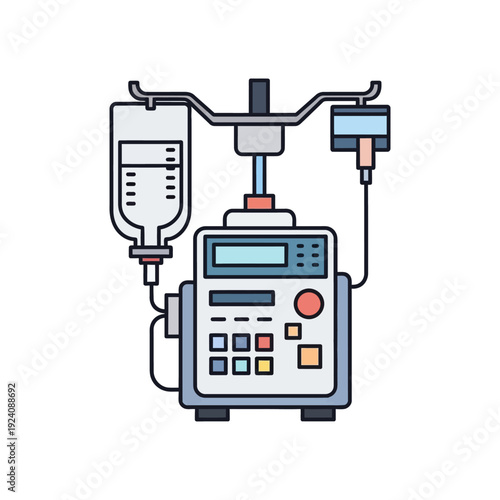 Medical infusion pump connected to an intravenous fluid bag for patient treatment