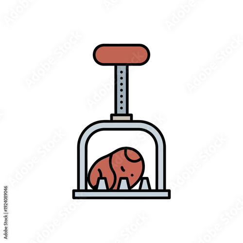 A bear trapped inside a vintage-style animal press device