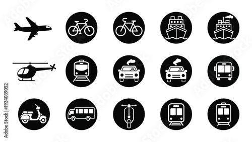 Various modes of transportation icons isolated on white background, Vector