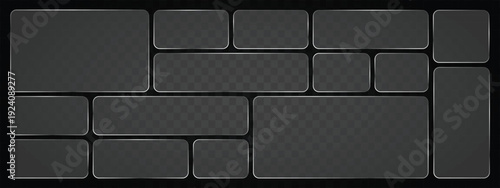 Liquid Glass Vector Frame Collection in Glassmorphism Style – Neon Luminescent Rectangular and Circular Frosted Glass UI UX Elements, Transparent Digital Button Boxes Isolated on Background