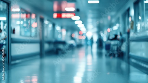 Wallpaper Mural Interior view of a brightly lit institutional hallway shows blurred figures and equipment in cool tones Torontodigital.ca