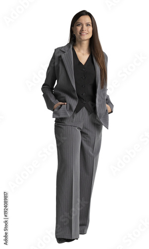 Smiling elegant 35s business woman. Full body isolated on transparent background