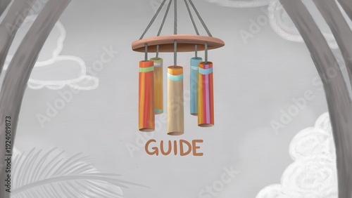 Colorful Wind Chimes with Guide Text Illustration for Relaxation Decor