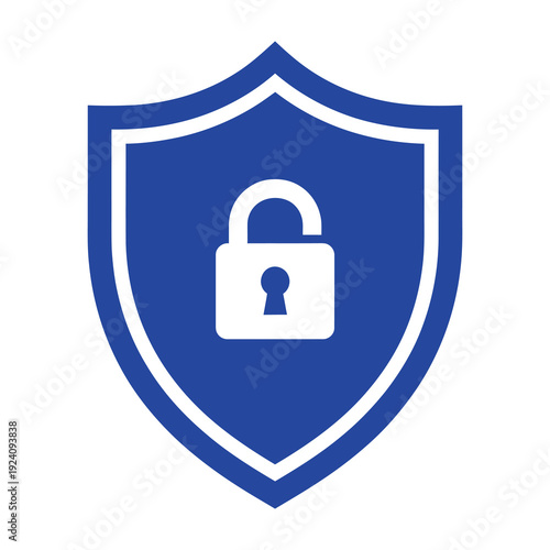 Blue shield with padlock symbol representing security and protection
