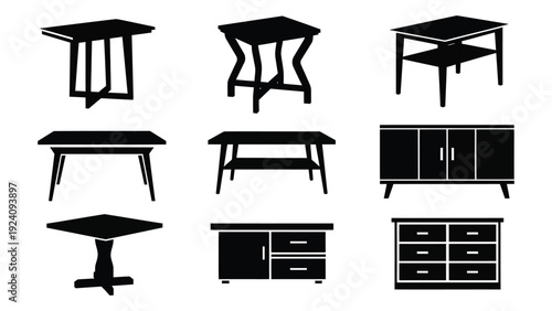 A collection of furniture silhouettes on a white background isolated on white background, Vector