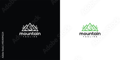 Mountain Logo with Leaves - Nature and Adventure Branding.