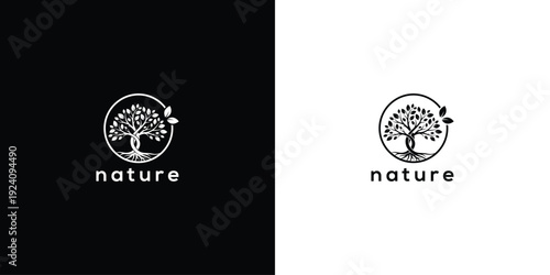 Minimalist Tree Logo - Nature Symbol Eco-Friendly Organic Growth.