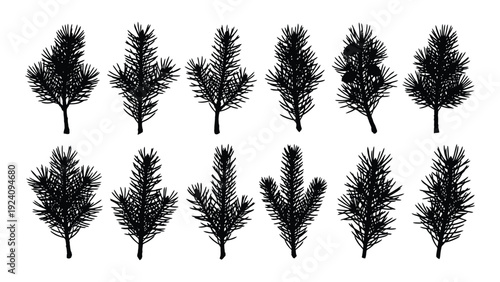 A group of trees in a pixelated black and white image isolated on white background, Vector