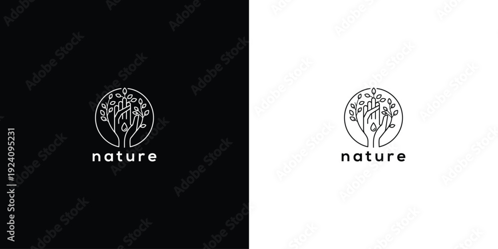 Fototapeta premium Nature Logo Minimalist Tree in Circle Black White.