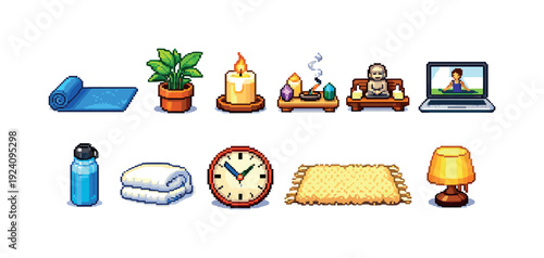 Fitness and relaxation icon set. Flat yoga, meditation, wellness icons collection.