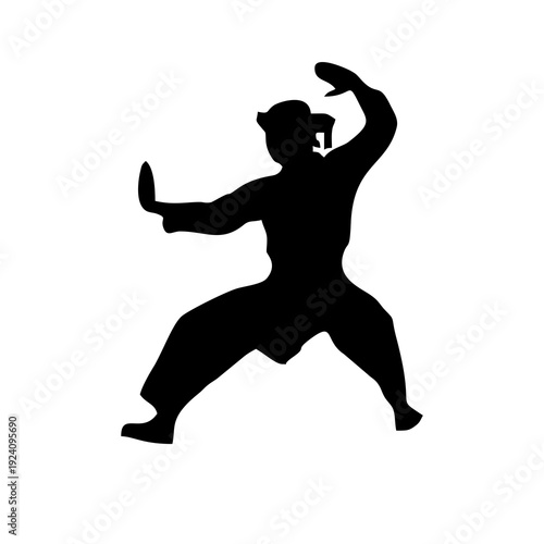 Traditional Martial Arts Fighter Silhouette in Action Pose