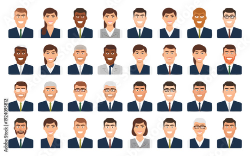 Professional icons depicting diverse businesspeople in formal attire
