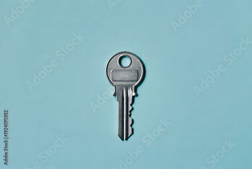 Wallpaper Mural Key metal house key isolated on blue background, minimal security concept for access, lock and safety, spare key for home entry, copy space flat lay top view Torontodigital.ca