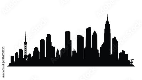 A black silhouette of a city skyline at dusk isolated on white background, Vector