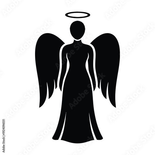 Silhouette angel with wings and halo