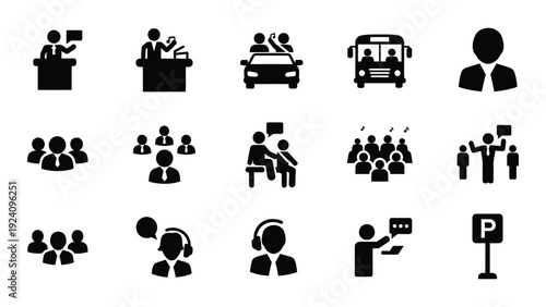 Various icons related to business and communication isolated on white background, Vector