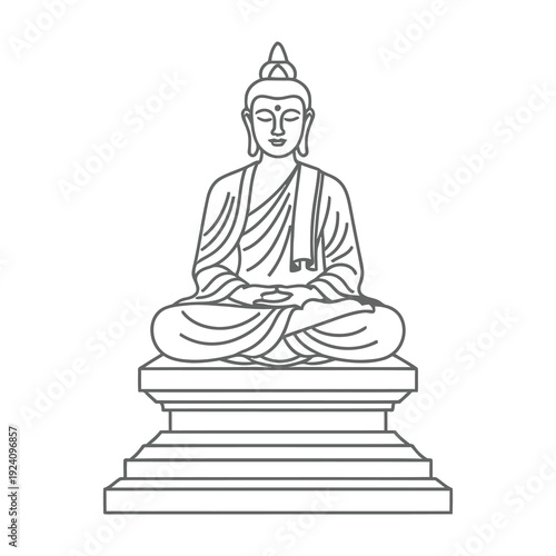 Meditating buddha statue outline on pedestal symbol of peace and enlightenment