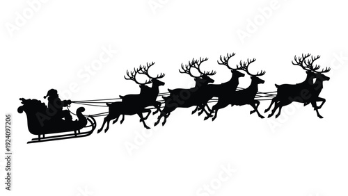 Santa claus and his reindeer in flight isolated on white background, Vector