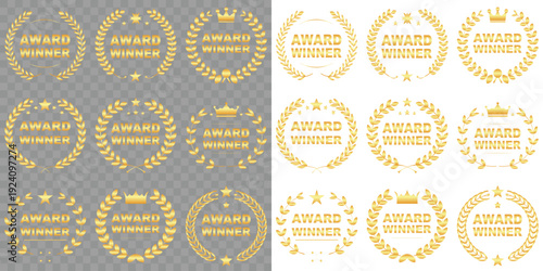 Ribbon and prize laurel wreath Roman style, isolated on white background. Vector set.