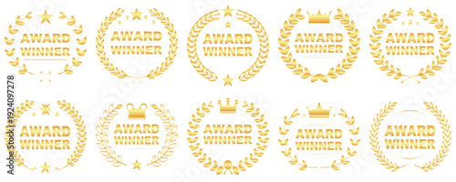 Certified prize symbol flat silhouette, best player recognitions. Vector set.