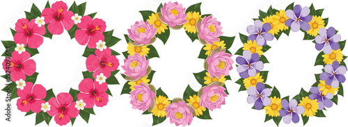 Floral Flower Wreath Vector Set with Decorative Spring Bloom Rings Isolated Botanical Collection
