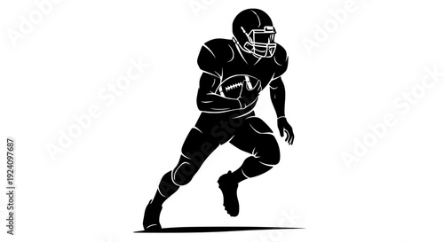 football, american, player, runner, silhouette, graphic, black, white, vector, running, sport, athlete, helmet, uniform, ball, action, motion, sprint, tackle, offense, defense, touchdown, gridiron, fi