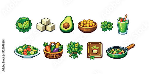 Vegetarian, vegan flat icon set. Healthy food, natural ingredients flat icons collection