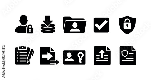 Security and protection flat icon set. Safety, privacy symbols collection.
