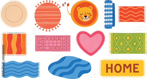 Cozy Home Rugs Vector Set with Decorative Carpets, Mats and Textiles Isolated Interior Collection