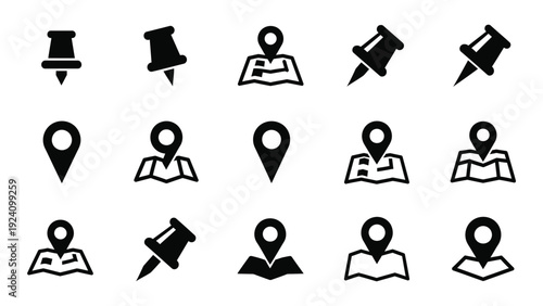 A collection of black and white icons on a white background isolated on white background, Vector