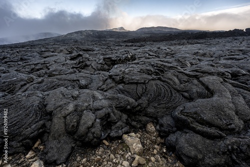 Petrified lava, volcanic rock in bizarre shapes, lava field, volcanic eruption, active table volcano Fagradalsfjall, Krýsuvík volcanic system, Reykjanes Peninsula, Iceland