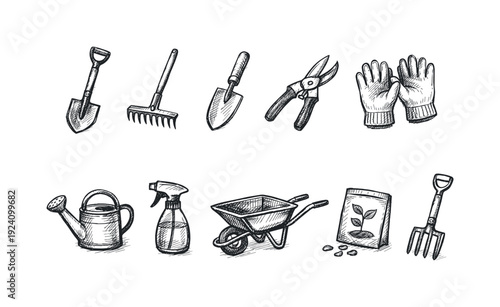 Gardening tools solid icon set. Essential, durable icons for horticulture and landscaping.