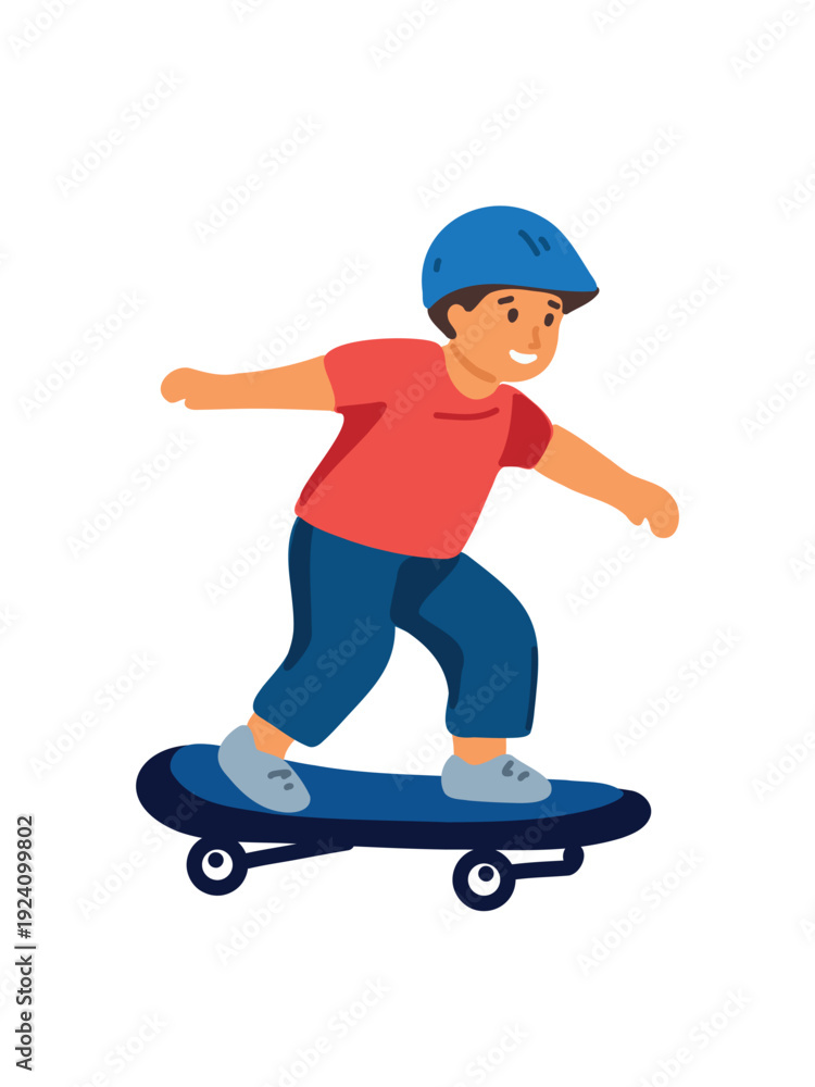 Fototapeta premium cartoon boy on skateboard isolated white background