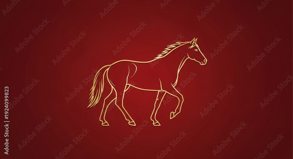 Fototapeta premium Elegant outline of a horse in motion on a red background.