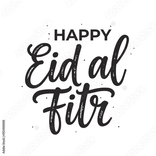 Eid al Fitr greeting card with happy text on white background