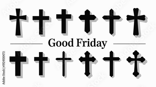 Good friday illustration with black crosses on white background symbolizing christian faith and easter holiday ideal for religious designs and publications