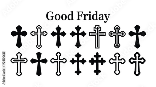 Good friday crosses in various styles and designs on white background for easter or christian themed projects