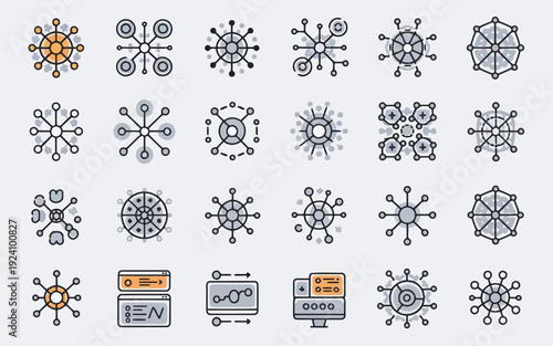 Creative collection of diverse snowflake and virus icon designs for visual projects