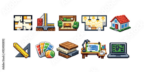 Architecture and interior design 3d icon set. Construction and home decor collection