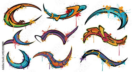 Collection of colorful abstract fish illustrations with dynamic designs