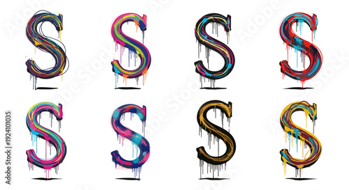 Collection of colorful stylized letter s in various artistic styles