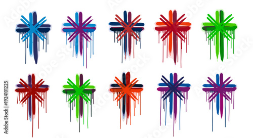 Colorful birthday candles with flames arranged in a row