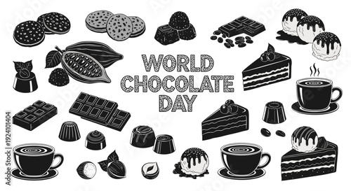 Collection of assorted chocolates and sweets for world chocolate day