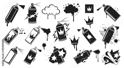 Collection of black and white icons representing various weather conditions