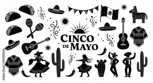 Cinco de mayo celebration with traditional mexican symbols and dancers