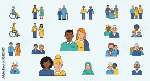 Diverse group of people icons representing different ages and relationships.