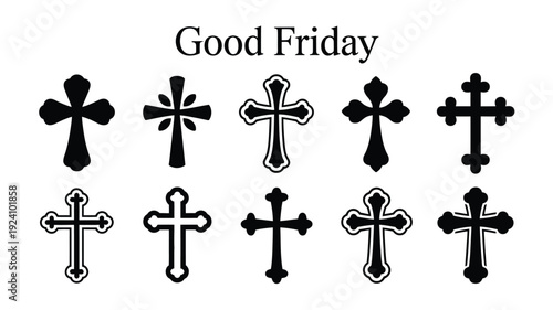 Good friday cross symbols collection black and white christian crosses various styles and designs for religious themes and easter observance