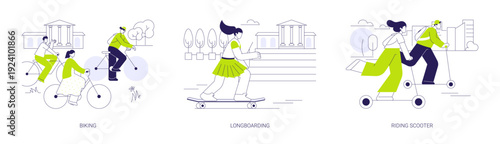 Students outdoor activities isolated cartoon vector illustrations se