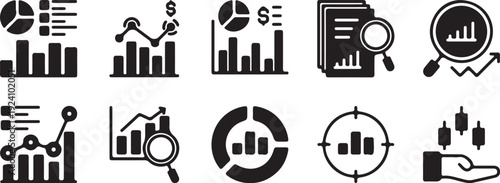 market analysis graph black icons set vector illustration design collection art